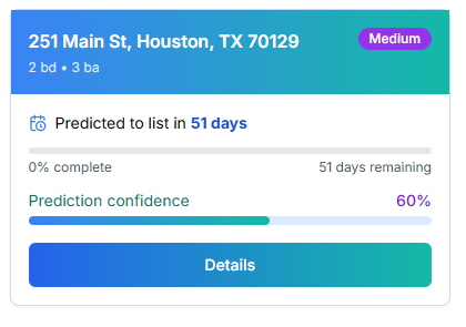 Property prediction card showing listing timeline